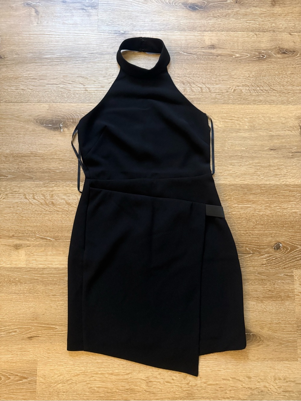 BCBGeneration Black One-Shoulder Halter Wrap Mini Dress